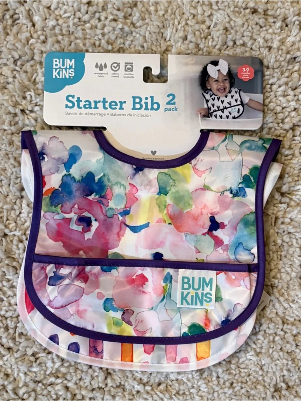 Bumkins Starter Bib 2-Pack Waterproof Baby Feeding Bibs 3–9 Months NWT